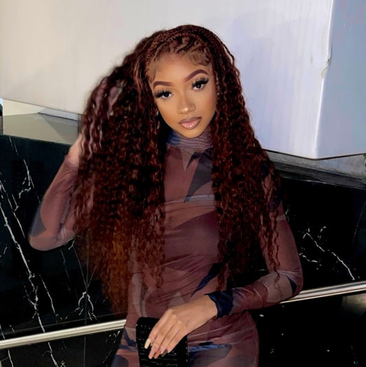 26' Braided Burgundy Loosewave Wig